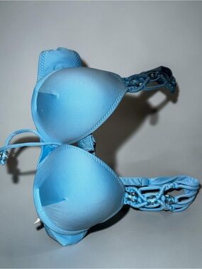 BECCA Light Blue Padded Bikini Top with Braided Straps